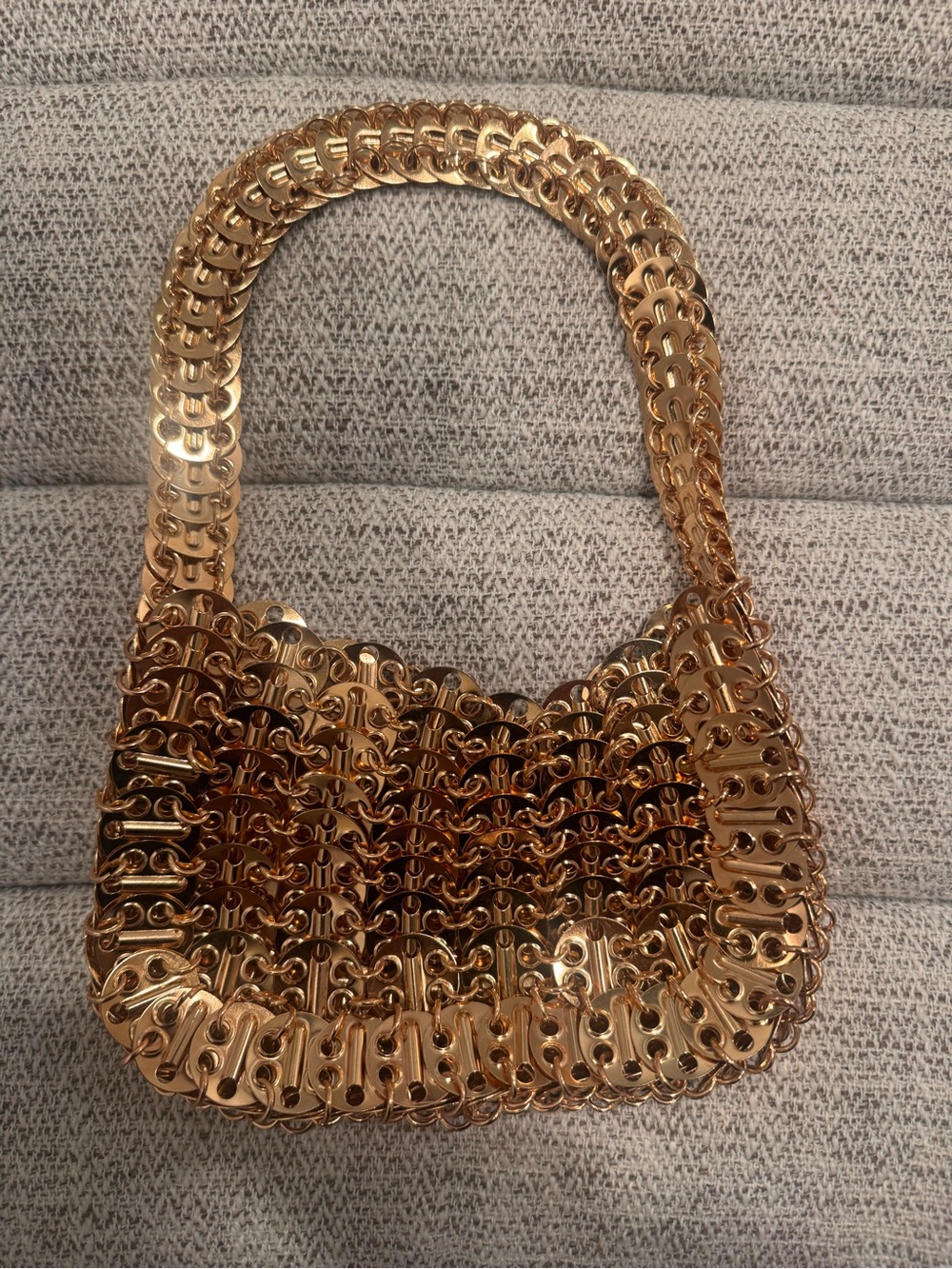 Gold Metallic Chain-Link Shoulder Bag